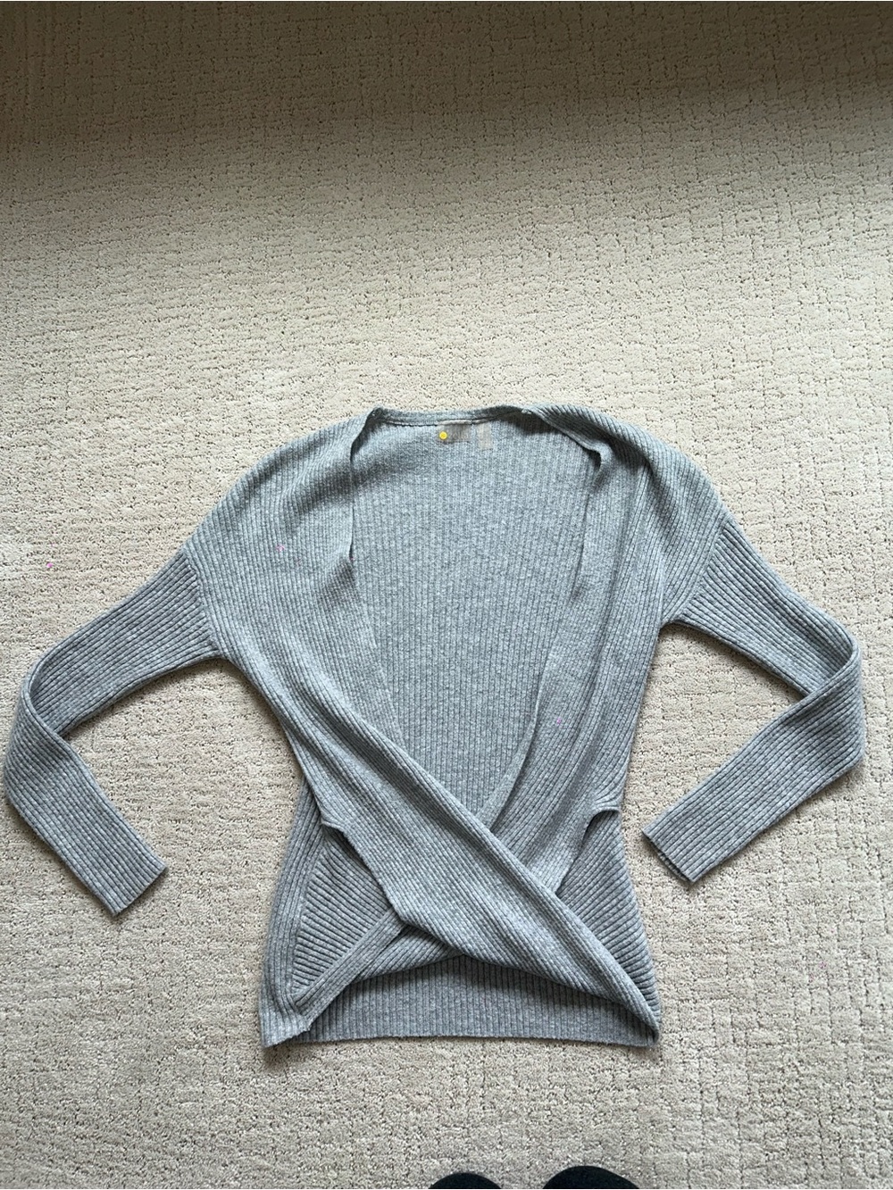 Zella Women's Gray Ribbed Pilates Wrap Sweater